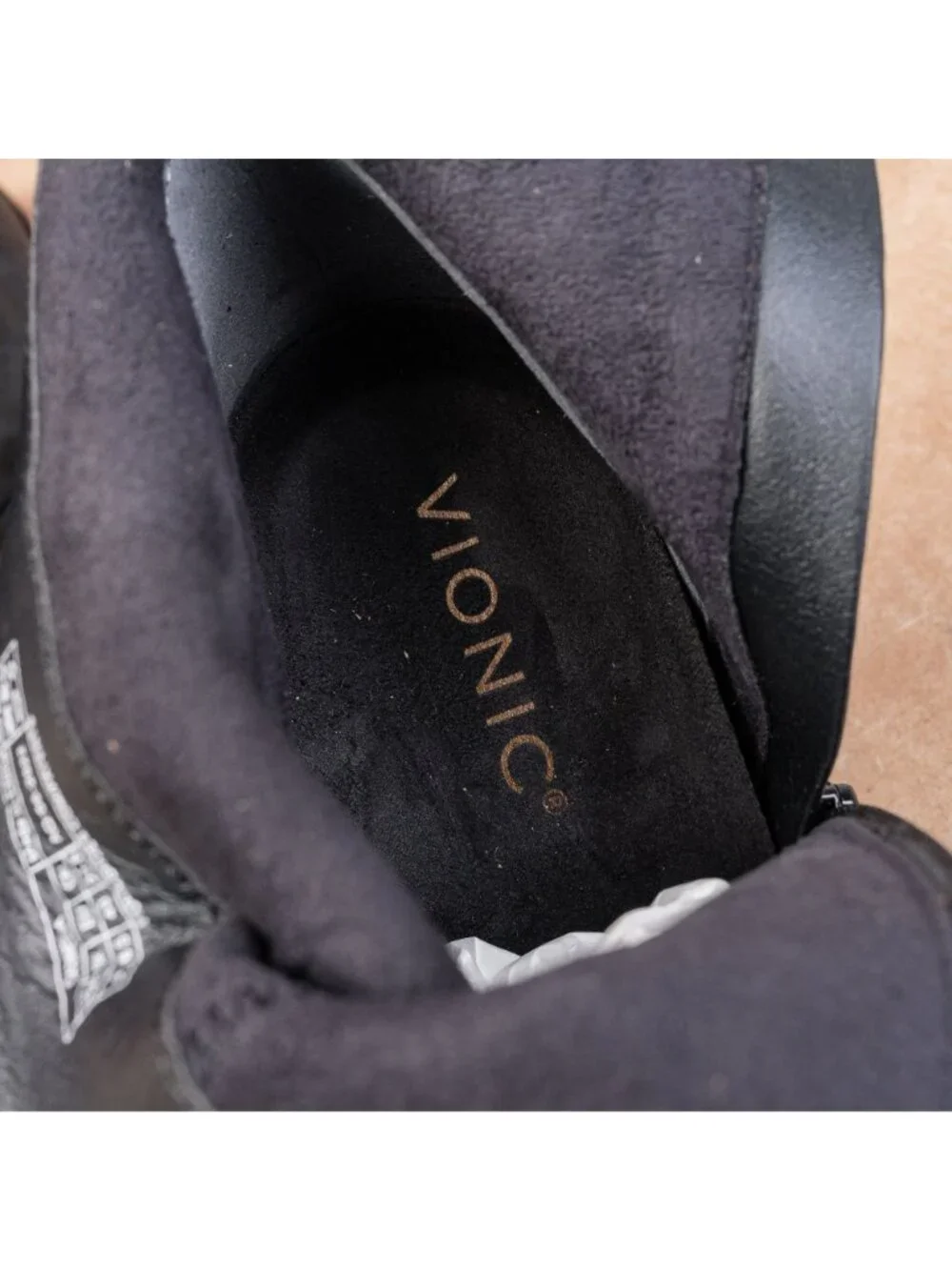 Vionic Women Carl Ash Black Leather Water Repellent Western Harness Boots sz 9